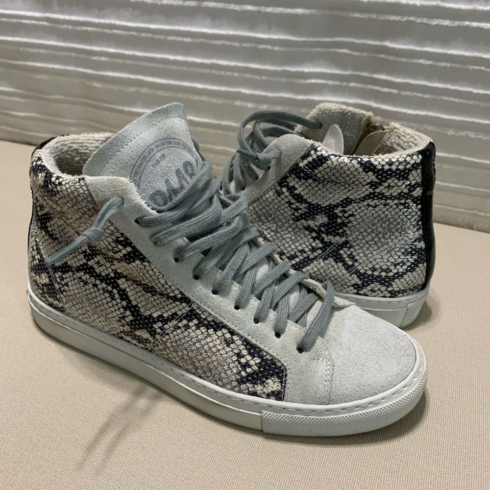 P448 High Top Snake Print White Sneakers
